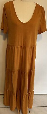 Anko jersey tiered smock maxi dress. V neck, mustard in colour. Size 10. EUC. | eBay AU