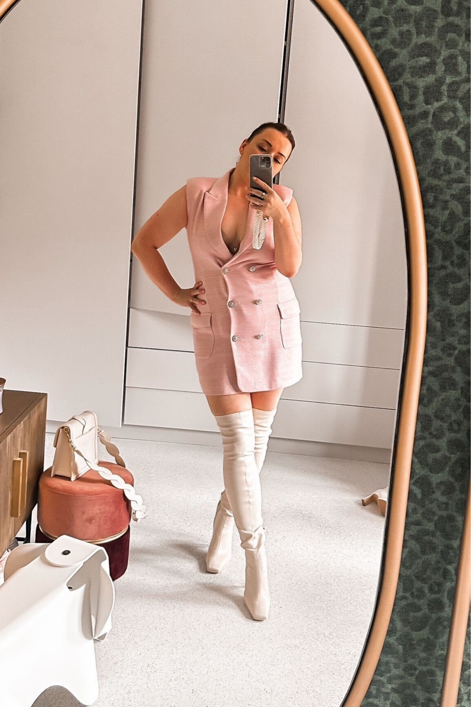 Pink Blazer dress look 🩷

outfit inspiration, autumn style, Josh V, over the knee boots, phone cord, H&M, off white boots, asos. 

#LTKstyletip #LTKU #LTKeurope