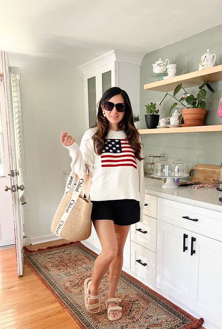 This crewneck sweater is cozy for those summer vacation nights and it is festive for the upcoming Independence Day 🇺🇸 celebration ❤️🤍💙 
4th of July looks, Summer looks, summer outfit, sale, summer style, BrandiKimberlyStyle 

#LTKStyleTip #LTKTravel #LTKSeasonal