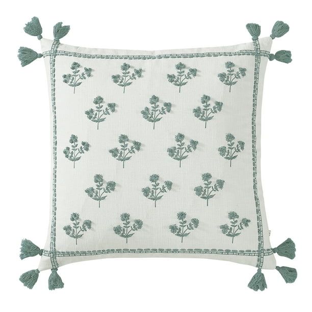 Better Homes & Gardens, Green Block Print Floral Throw Pillow, Green, 20" x 20", Square, 1 Piece ... | Walmart (US)