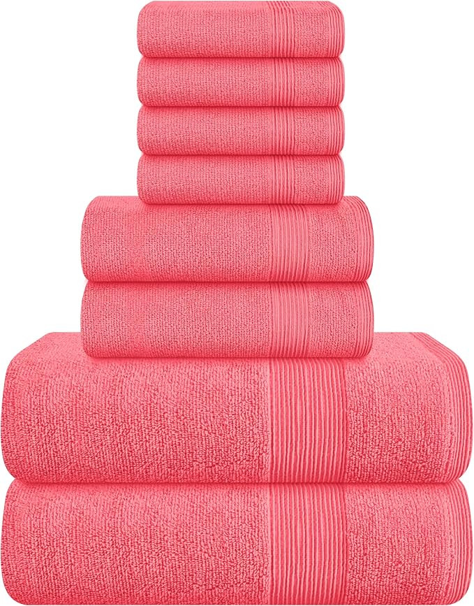 Belizzi Home 8 Piece Towel Set 100% Ring Spun Cotton, 2 Bath Towels 27x54, 2 Hand Towels 16x28 an... | Amazon (US)
