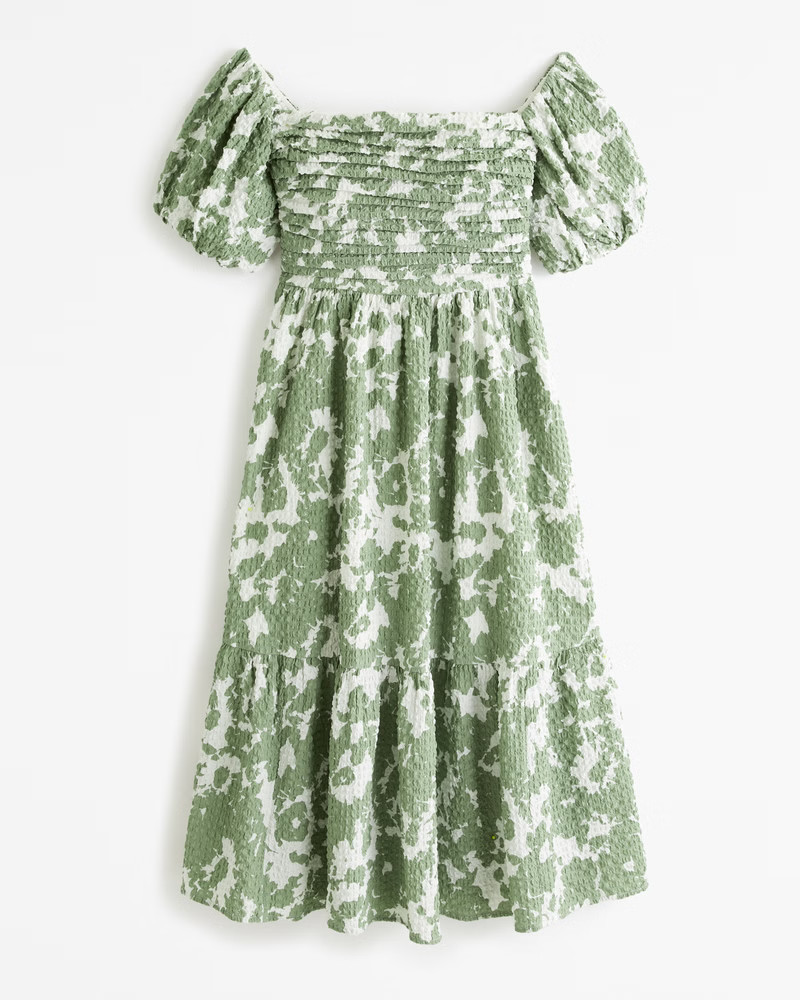 Abercrombie & Fitch Women's The A&F Emerson Off-The-Shoulder Midi Dress in Green Pattern - Size XL | Abercrombie & Fitch (US)