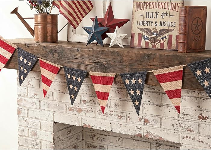 Bunny Chorus 4th of July Decorations Burlap Banner, Rustic Vintage Patriotic Pennant Garland, Red... | Amazon (US)
