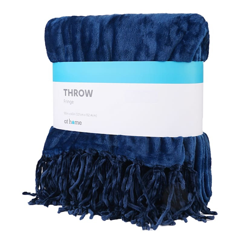 Navy Blue Fringe Throw Blanket, 50x60 | At Home