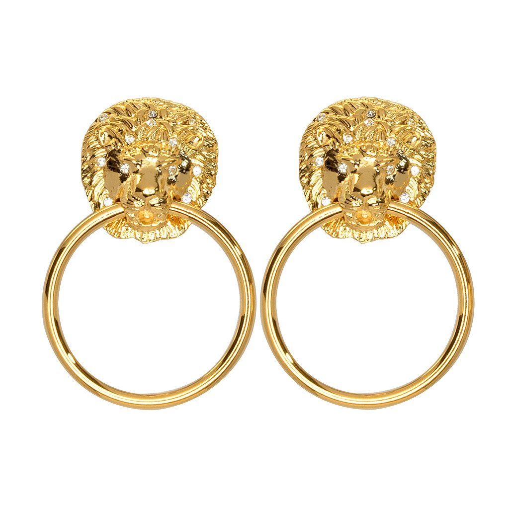 Kenneth Jay Lane Lion Doorknocker Earrings | HAUTEheadquarters | HAUTEheadquarters