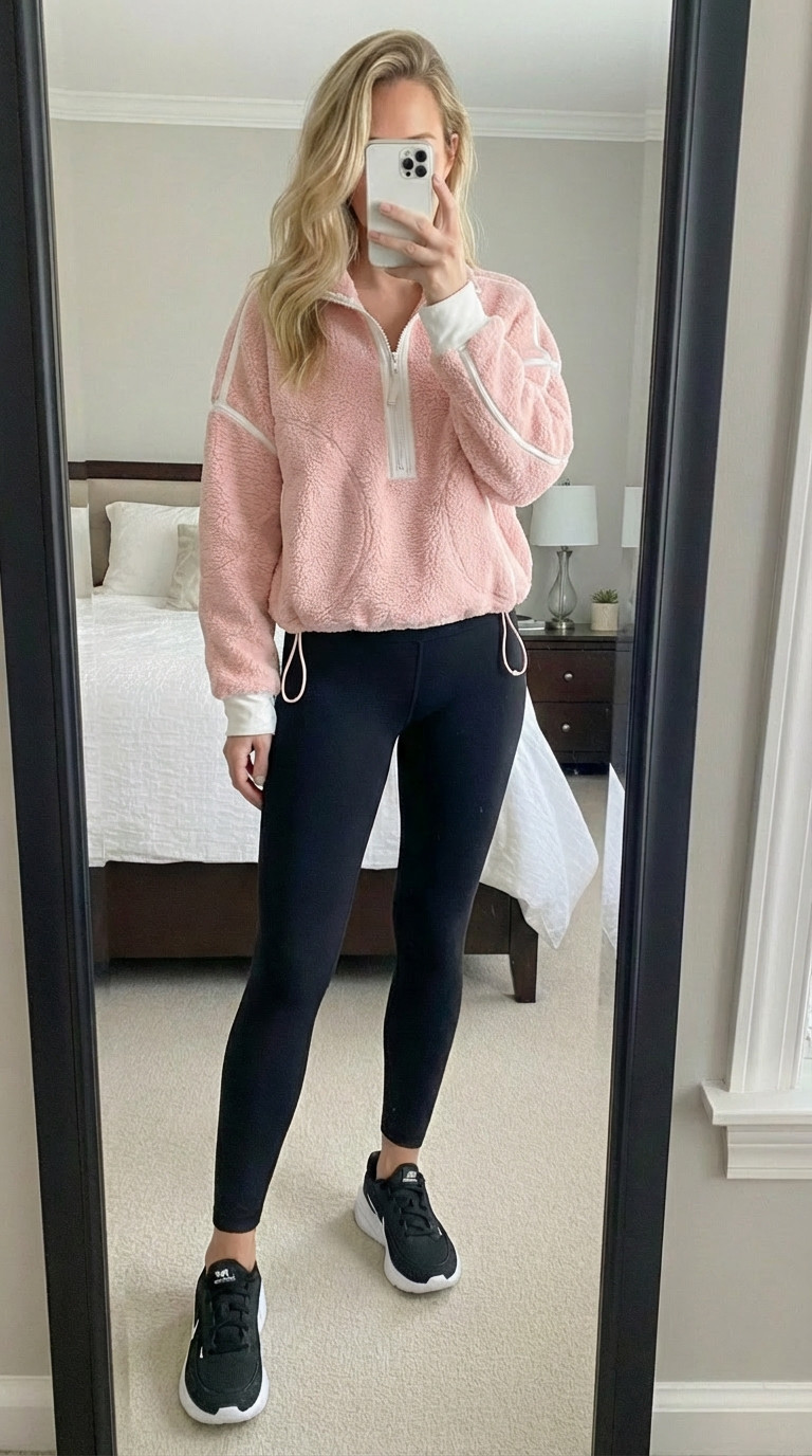 Cozy athleisure perfection! 🩷
This pink sherpa half-zip pullover is SO soft and cute! Love the fuzzy fleece texture, white contrast trim, and the drawstring hem detail. It's the perfect combo of cozy and stylish!
Paired it with black leggings and my go-to black sneakers for the ultimate comfortable outfit. Perfect for running errands, coffee runs, working out, casual Fridays, or lazy weekends at home!
This sherpa pullover is oversized and so warm - ideal for cooler days or layering. The pink color is so pretty and feminine. Comes in multiple colors!
These black leggings are high-waisted, squat-proof, and incredibly flattering. They're a closet staple I wear constantly! The black sneakers are comfortable for all-day wear and go with literally everything.
Athleisure outfits like this are my favorite because they're cute AND comfy!
Shop this cozy look by following me in the LTK app 🛍️
#LTKfinds #LTKstyletip #LTKunder100 #athleisure #sherpapullover #halfzip #pinkpullover #leggings #blackleggings #athleisurestyle #comfyoutfit #casualstyle #activewear #sneakers #blacksneakers #gymwear #loungewear #ootd #outfitinspo #cozyandcute #workoutoutfit #errandoutfit #momstyle #everydaystyle #LTKfit 

 

#LTKdayinmylife #LTKgrwm #LTKootd