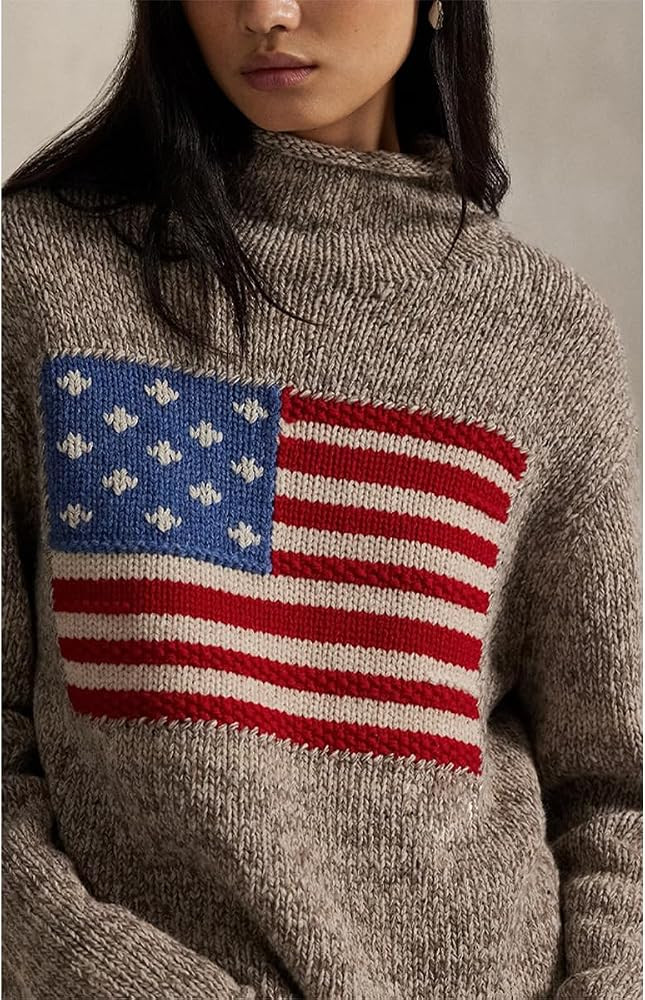 Womens Vintage American Flag Sweater Long Sleeve Turtleneck Knitted Casual Soft Lightweight Pullo... | Amazon (US)
