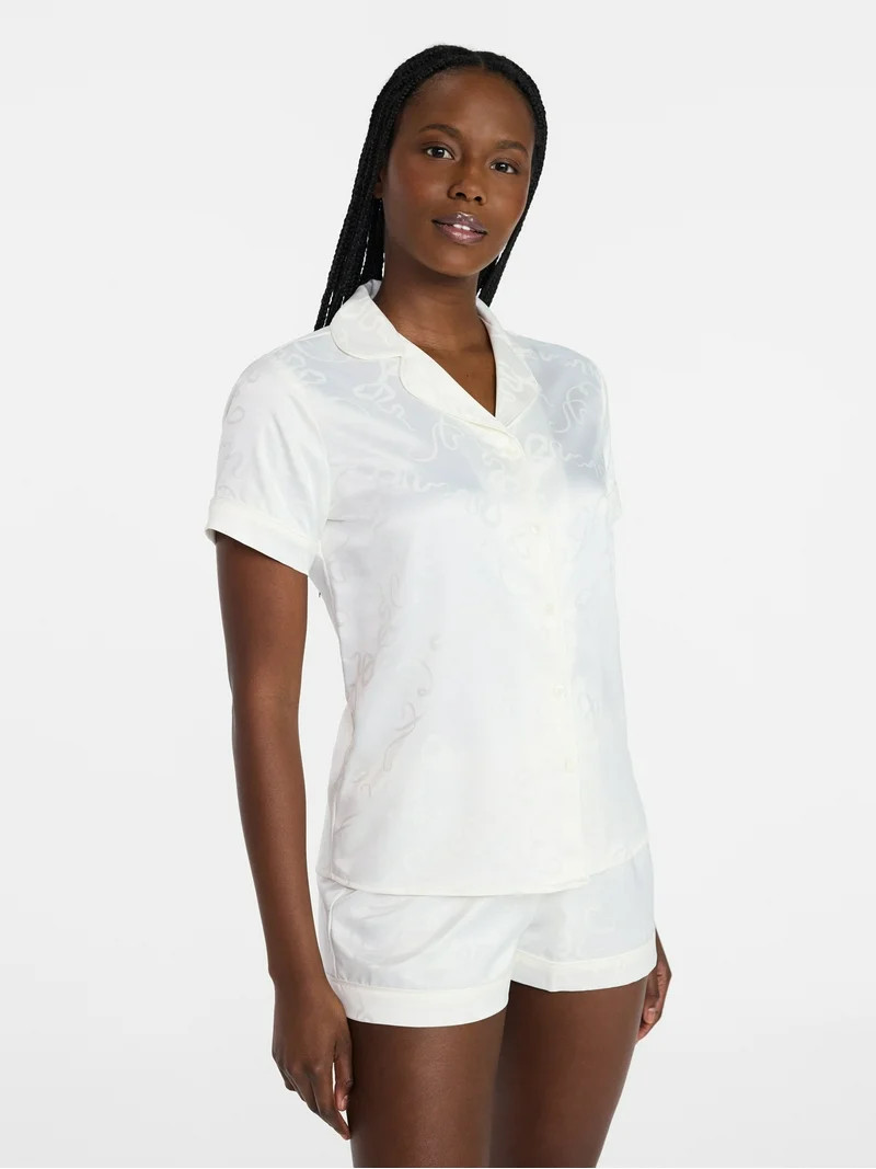 Joyspun Women\u2019s Bridal Satin Short Sleeve Top and Shorts Pajama Set, Sizes XS-3X | Walmart (US)