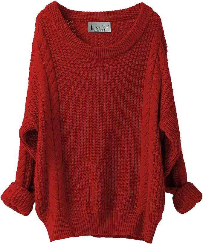 LINY XIN Women's Cashmere Oversized Loose Knitted Crew Neck Long Sleeve Winter Warm Wool Pullover... | Amazon (US)