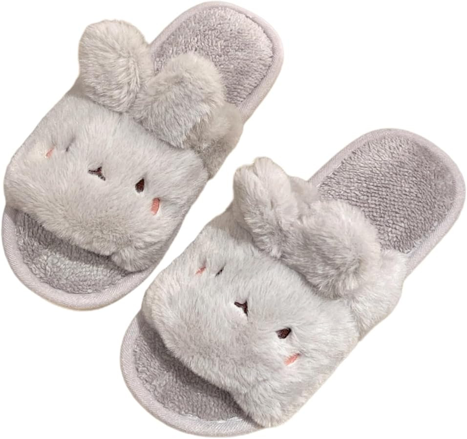 Cute Bunny Open-Toe Slippers Rabbit Warm Winter Wear Soft Plush Comfort Stuff Slippers Cozy Fluff... | Amazon (US)