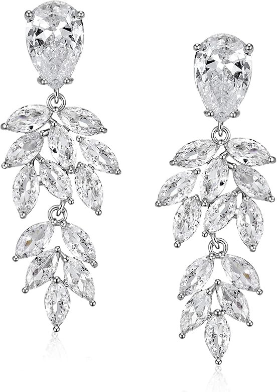 SWEETV Cubic Zirconia Wedding Bridal Drop Earrings for Brides, Bridesmaids, Women, Crystal Marqui... | Amazon (US)