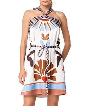 CIEBON Lio Bohemian Border Print Relaxed Belted Halter Mini Dress - S | Dillard's
