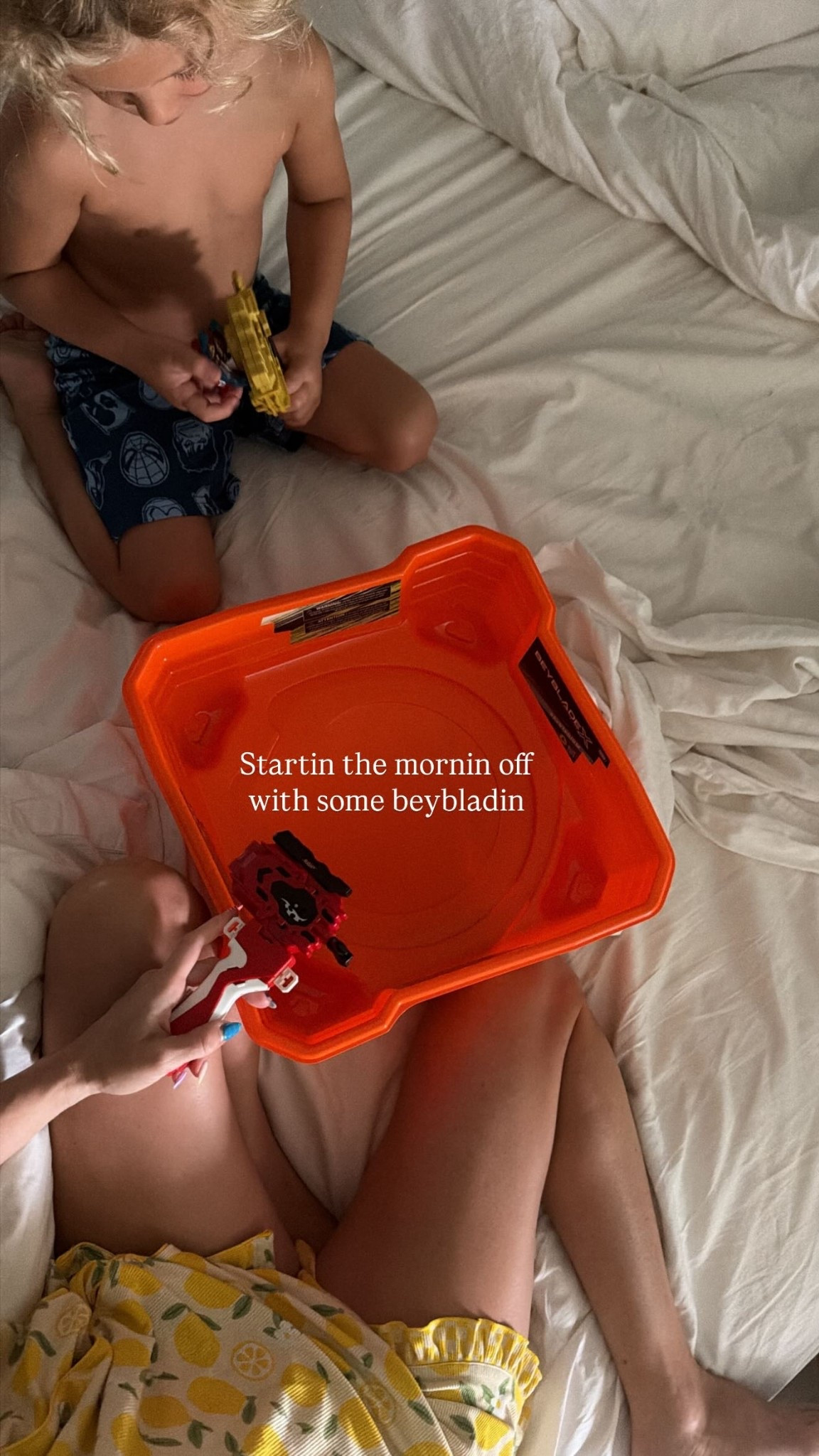 Startin the mornin off 
with some beybladin