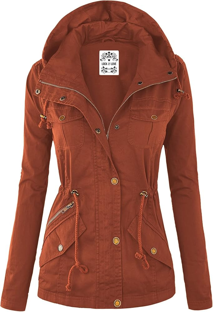 Lock and Love Women's Casual Military Anorak Jacket - Lightweight Detachable Hooded Safari Utilit... | Amazon (US)