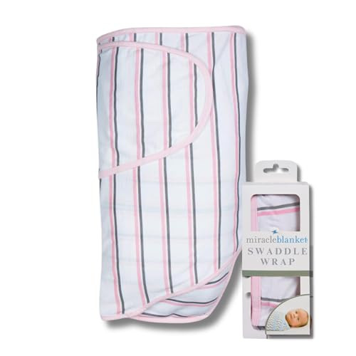 Miracle Blanket Swaddle Wrap - Boy, Girl, or Neutral Receiving Baby Blanket - Soft, Wearable Sleep Sack Essential for Newborns and Infants (Pink and Gray Stripes) | Amazon (US)