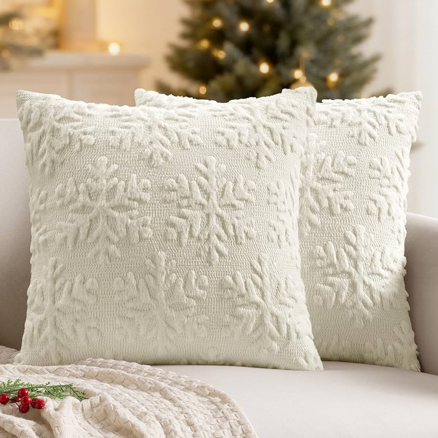 MIULEE Christmas Cream White Throw Pillow Covers Snowflakes Decorative 20×20 Inch Faux Wool Wint... | Amazon (US)