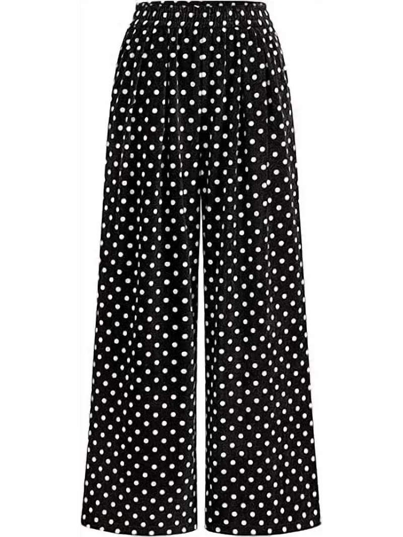 PRETTYGARDEN Casual Women's Pants Elastic Waist Palazzo Long Stretchy Wide Leg Trousers Knit Fall... | Walmart (US)