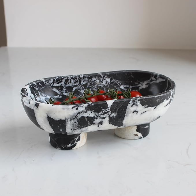 Nawgnail Natural Oval Calacatta Black Marble Fruit Bowl for Kitchen Counter 10", Large Decorative... | Amazon (US)