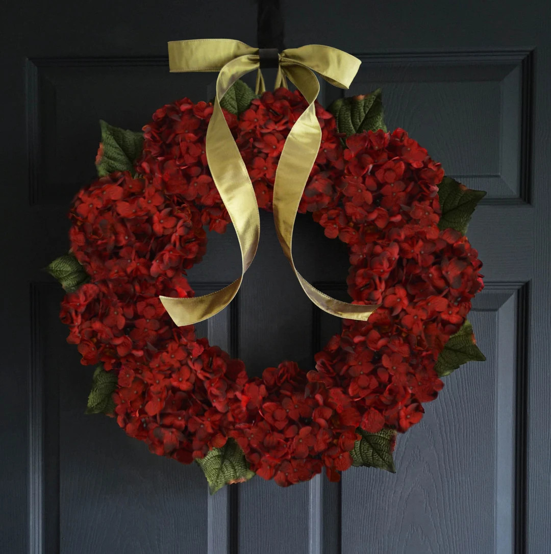 Red Hydrangea Wreath Front Door Wreaths Outdoor Wreath Christmas Winter Wreath - Etsy | Etsy (US)