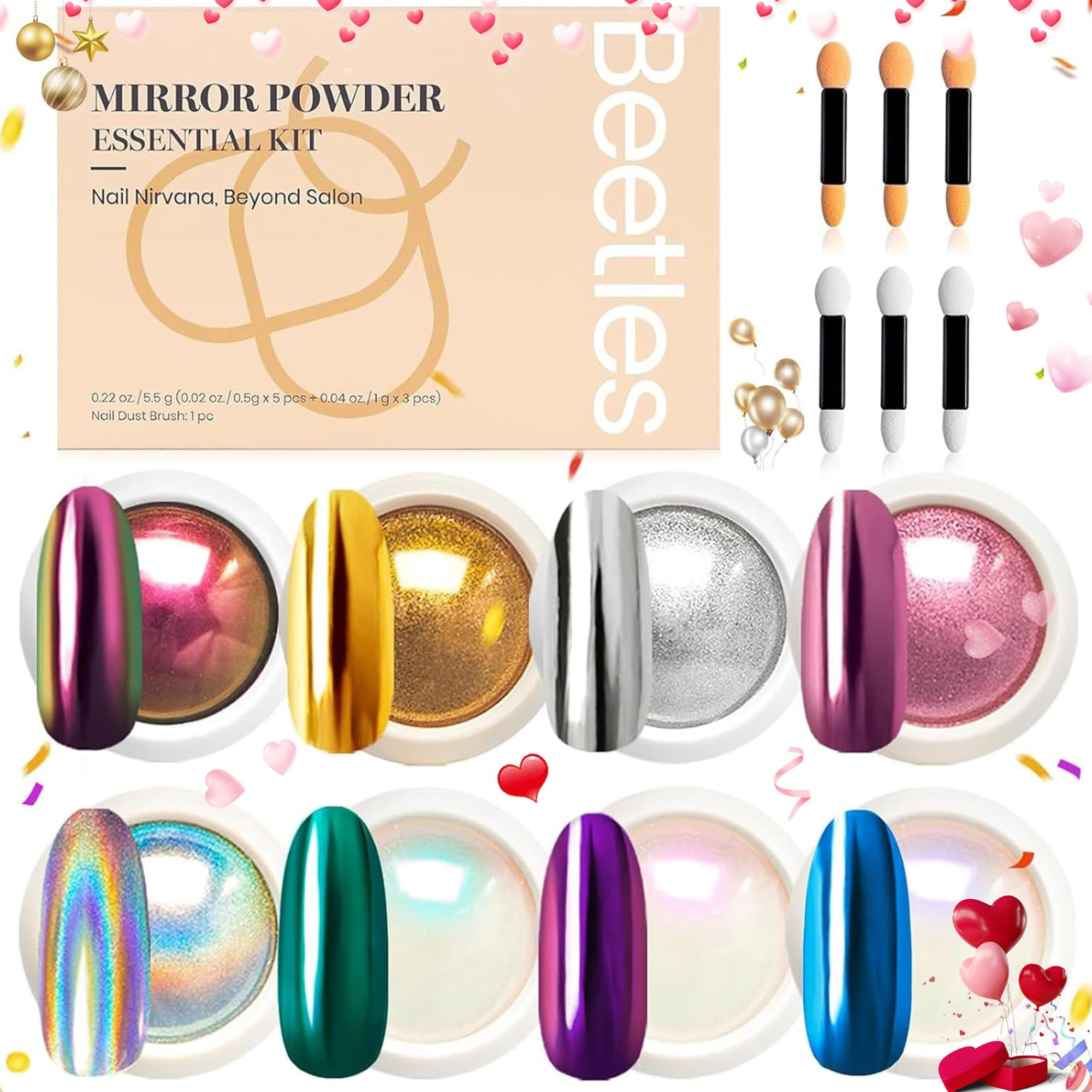 Amazon.com: Beetles Chrome Nail Powder Gold Silver Mirror Effect 8 Colors Holographic Aurora Iridescent Pearlescent Manicure Nail Art Decoration Glitter Crome Nail Powder for Nails 1g/Jar Gift for Women : Everything Else | Amazon (US)