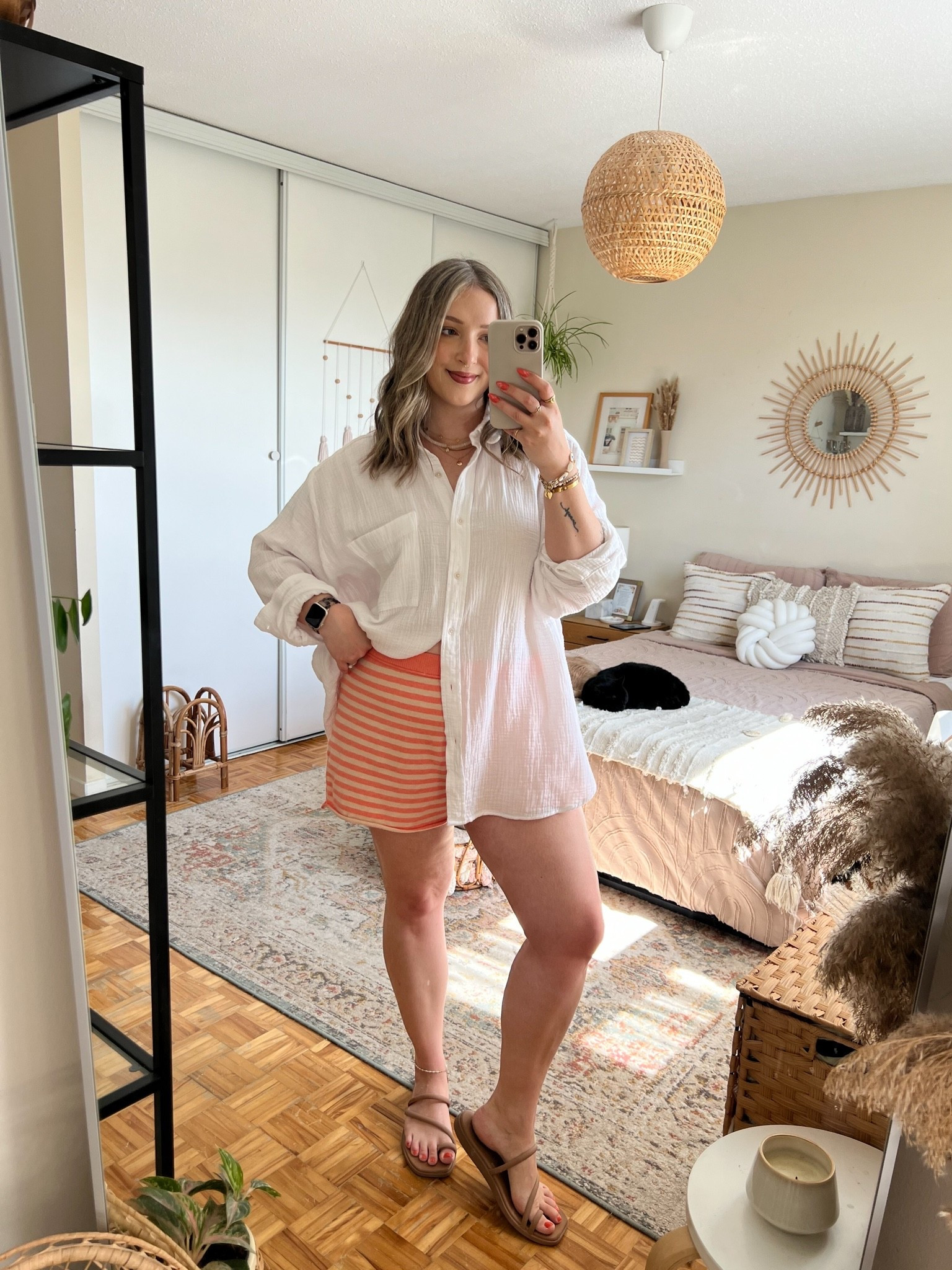 Casual summer outfit! Wearing my usual size L in both the white button up shirt and striped shorts. Crocs sandals are super comfy, I’m a 9.5-10 shoe and wear a 10. Canadian crocs link under “similar products”

#LTKsummer #LTKsale #LTKmidsize