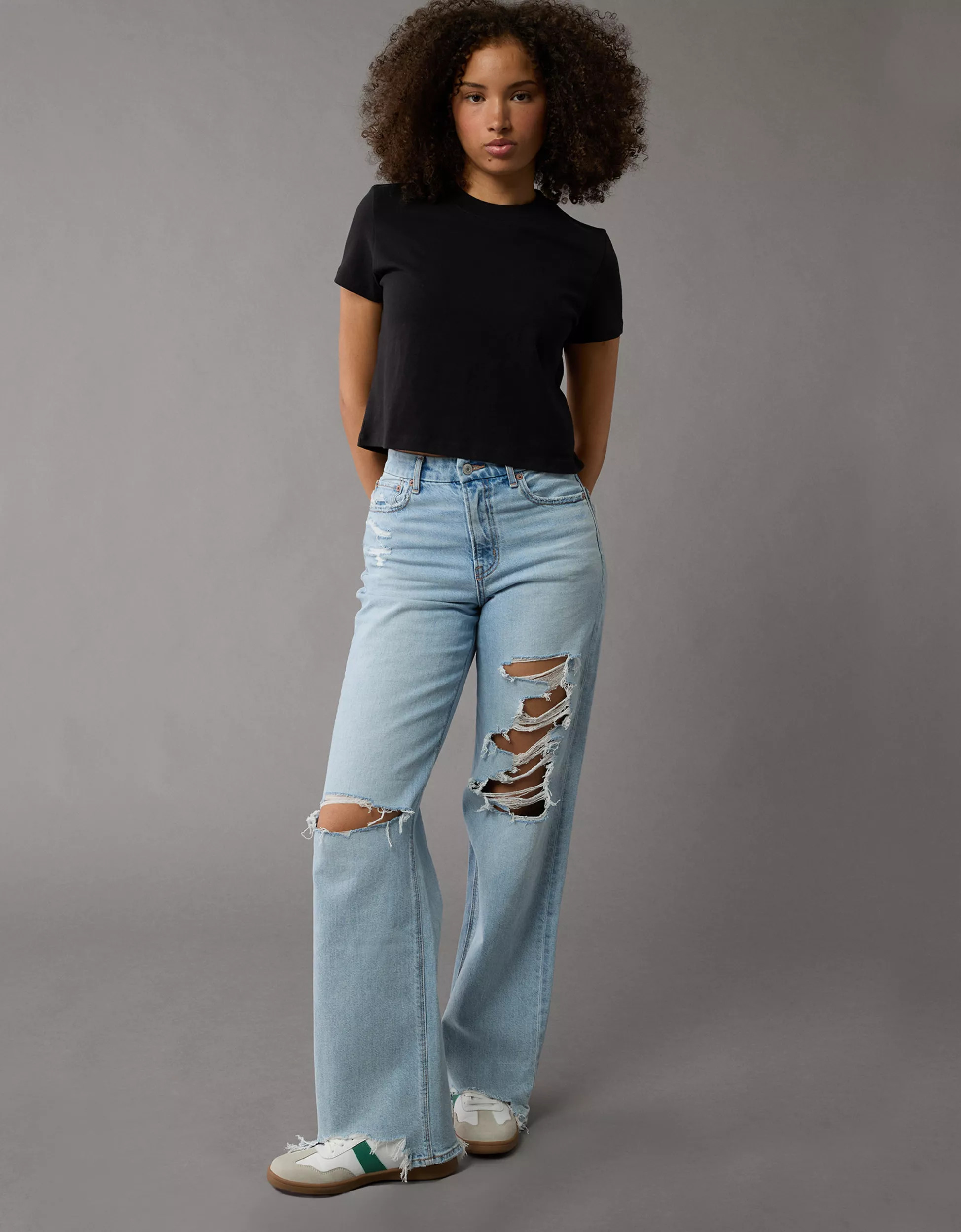 AE Strigid Curvy Ripped Super High-Waisted Baggy Straight Jean | American Eagle Outfitters (US & CA)