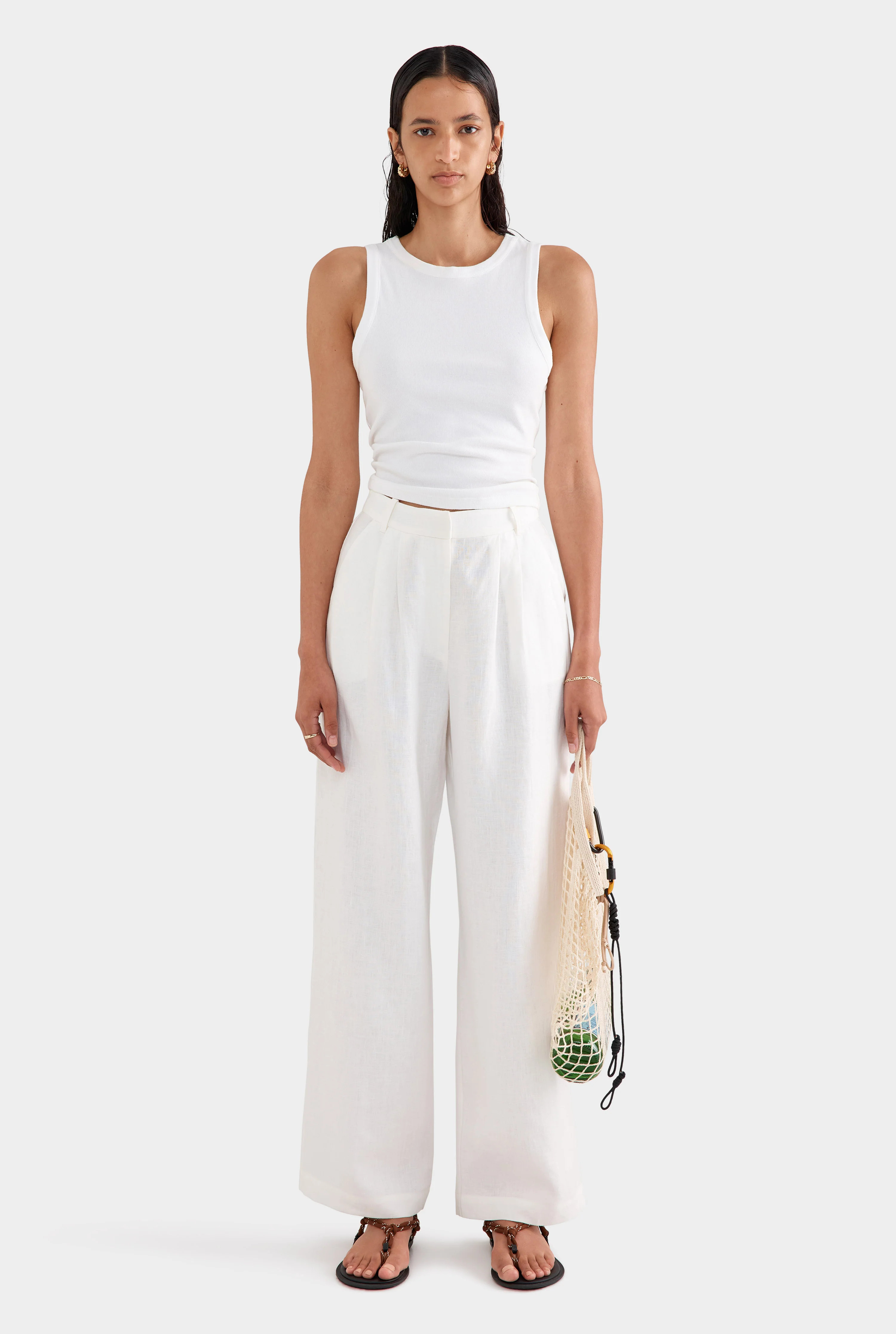 Womens Fixed Waist Linen Trouser in White | Venroy | Venroy AU