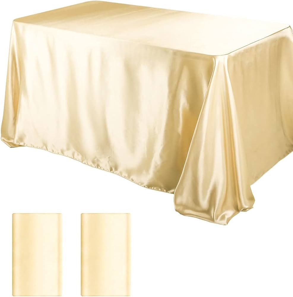 Aksipo 2 Pack Champagne Satin Tablecloth Smooth Fabric Table Cover Premium Table Cloth Bright Sil... | Amazon (US)