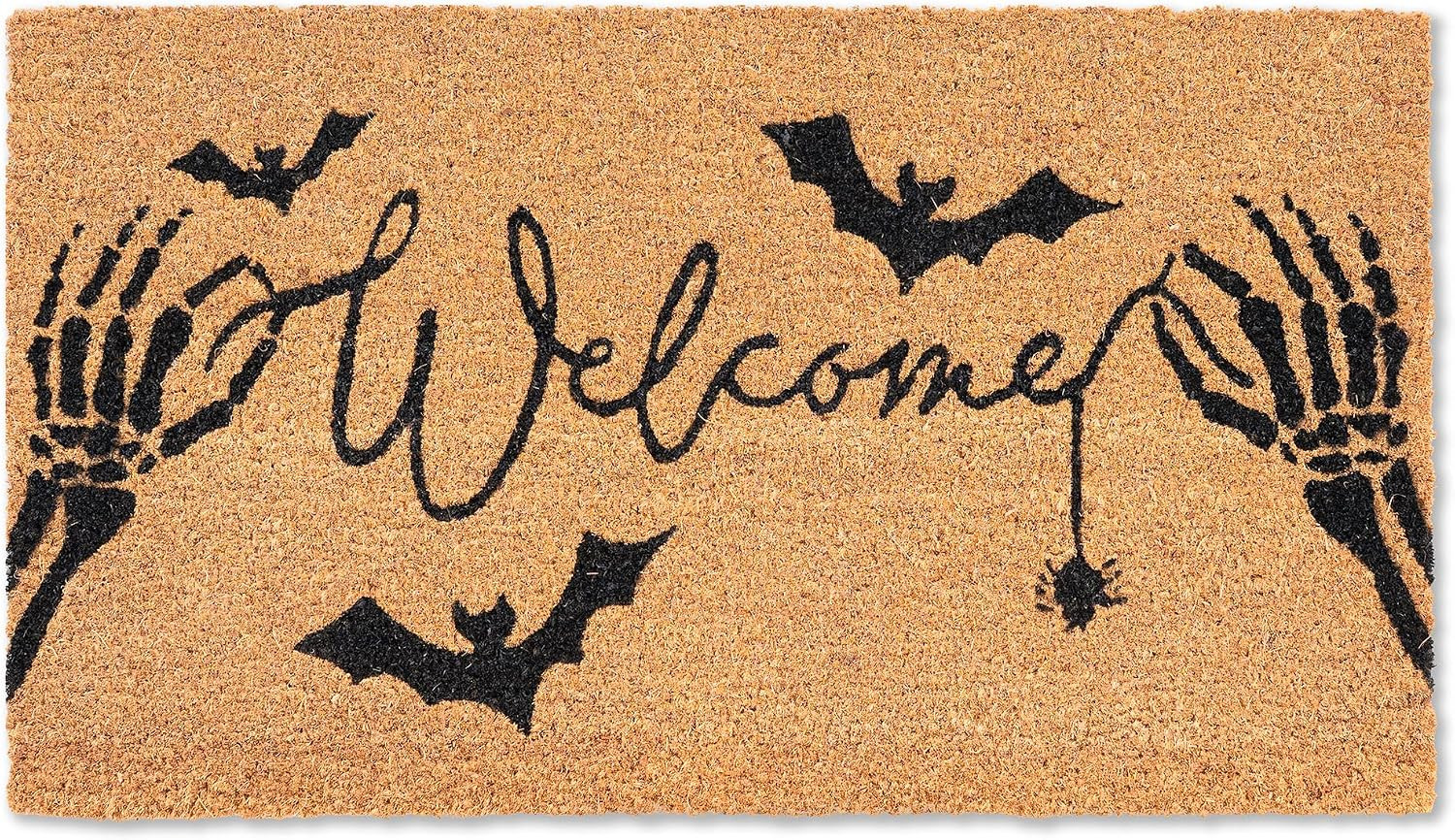 Halloween Welcome Coir Doormat 17"x30", Outdoor Front Door Mat with Bats Skeleton Hands and Spider Design, PVC Non Slip Backing, Fall Halloween Welcome Mat for Front Porch Entryway Decor | Amazon (US)