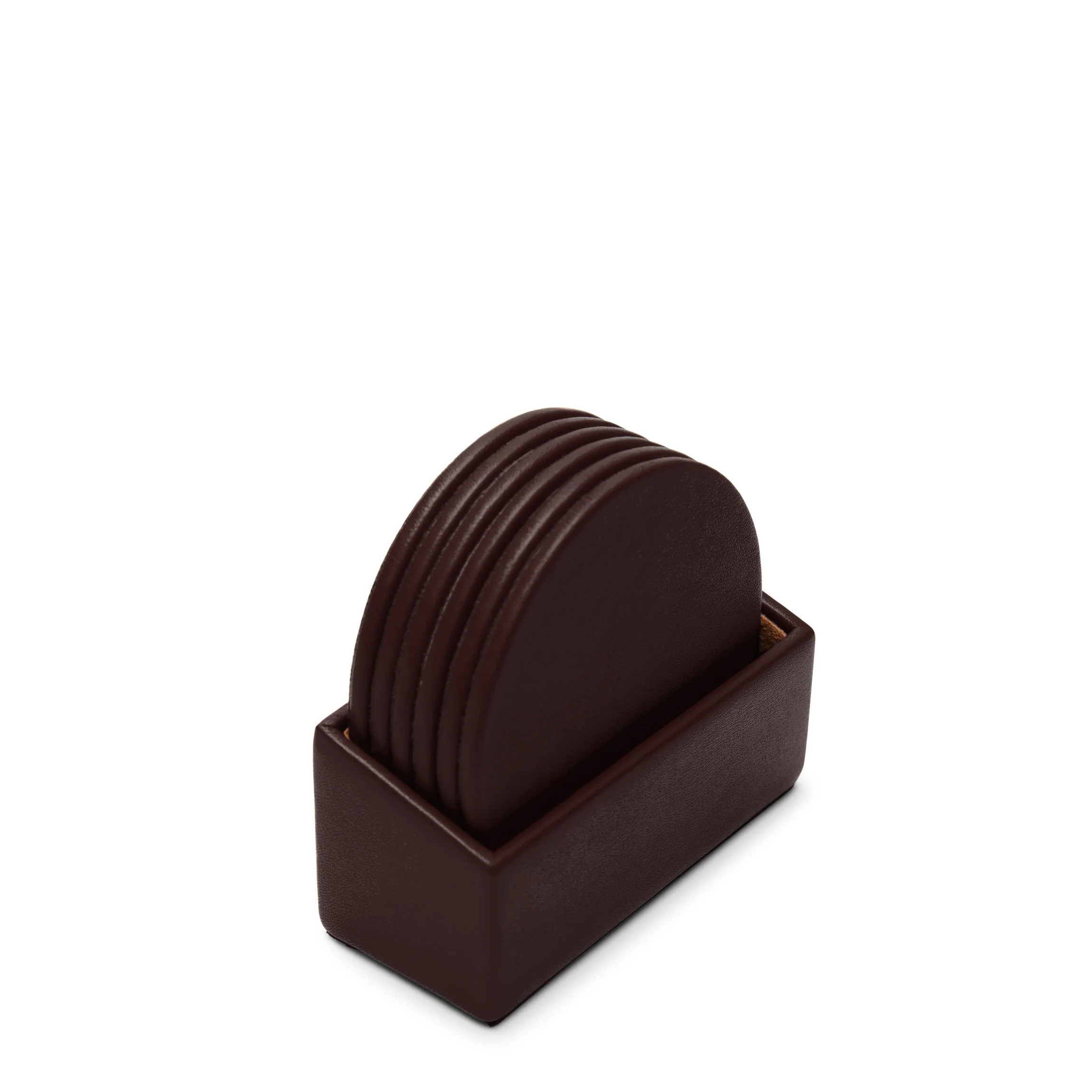 Classic Round Coasters and Holder, Set of 6 Brown | Leatherology