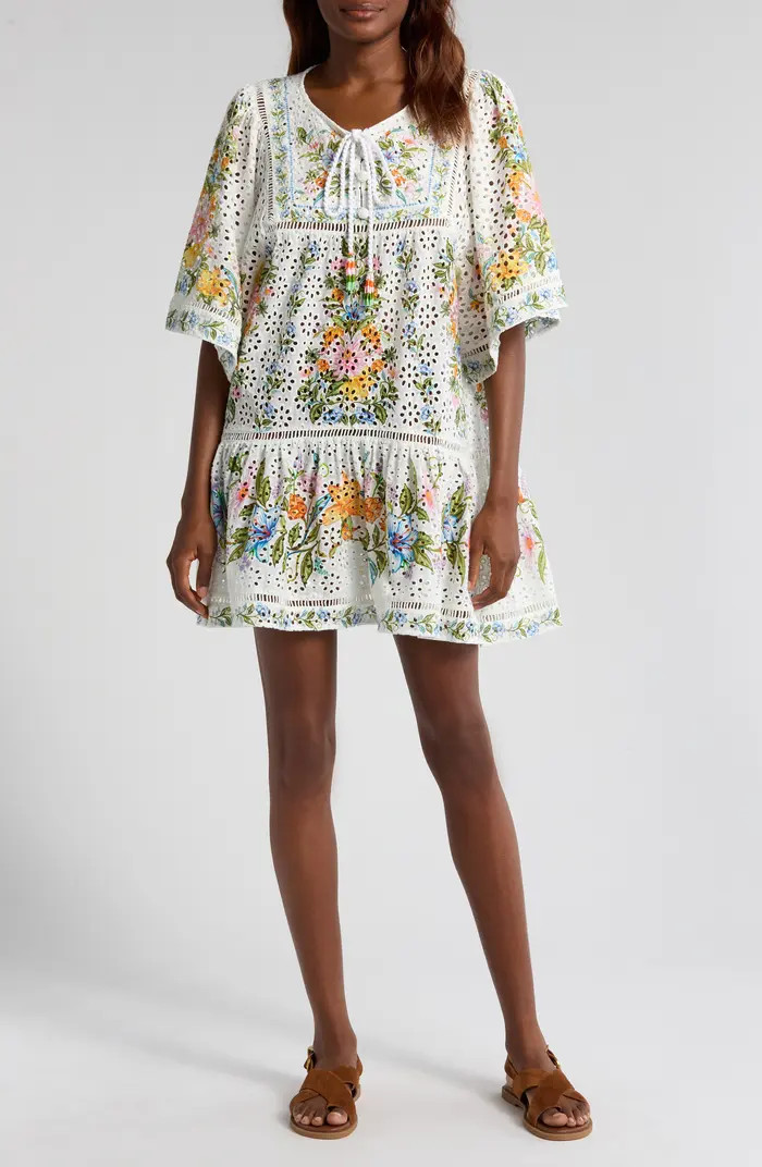 FARM Rio Sweet Bloom Bouquet Cotton Eyelet Cover-Up Minidress | Nordstrom | Nordstrom