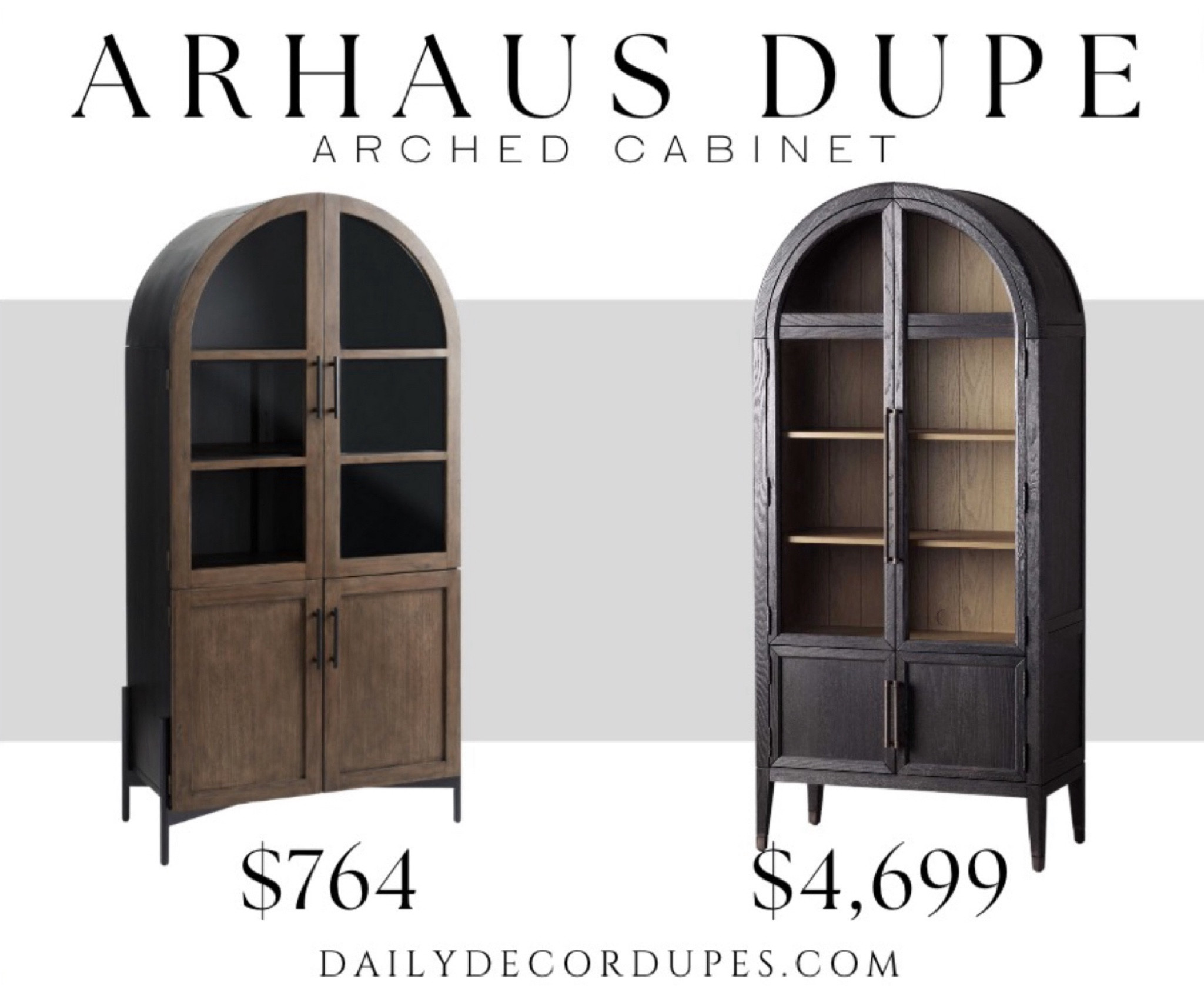 Dupe for the Arhaus Hattie arched cabinet dupes. Dupe is on sale for 15% off and has free shipping this weekend. Under $1,000 vs. $4,700 (+ $200 shipping). Arched upright wood cabinet with glass doors and cabinet storage below. Dupe dupes more affordable option find replica copy cat similar look for less budget friendly affordable cheap cheaper beautiful pretty. Love dupes like these? I share multiple every day in my Facebook group “DAILY DECOR DUPES”

#LTKHome #LTKSummerSales #LTKSaleAlert