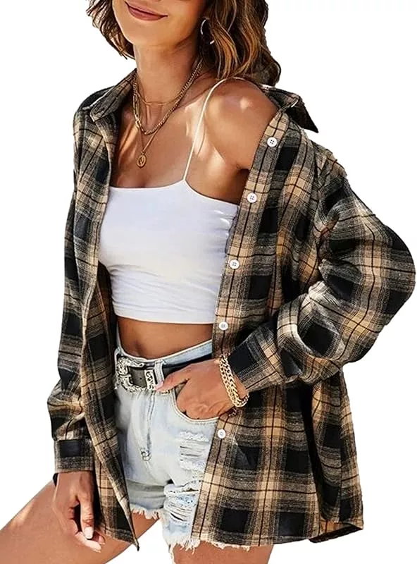 Zontroldy Plaid Flannel Shirts for Women Oversized Long Sleeve Button Down  Buffalo Plaid Shirt Blouse Tops at  Women’s Clothing store