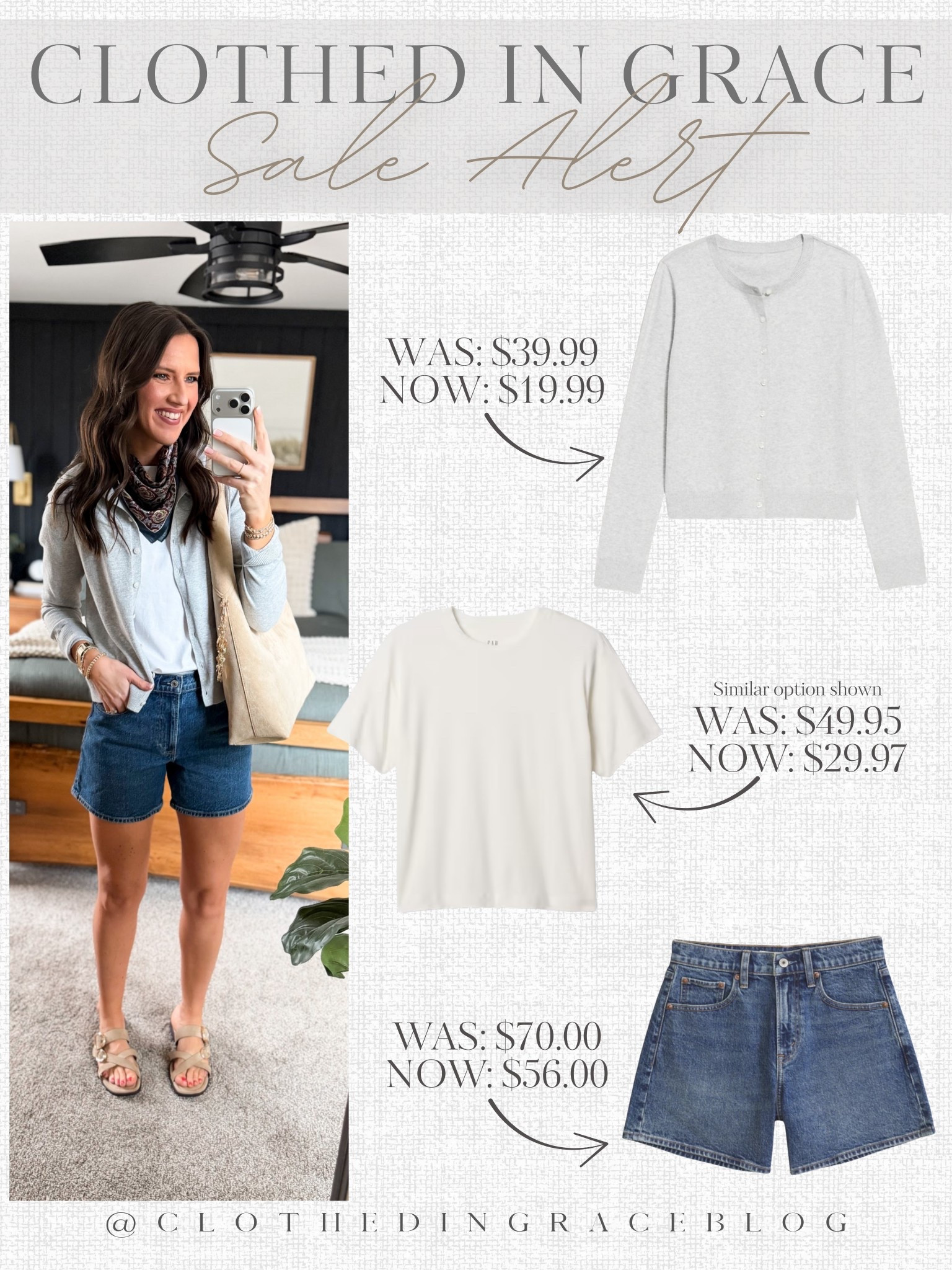 Spring Capsule outfit 

Cardigan - medium tall (size up) 
Linking similar tee to mine (I own the linked one and it’s amazing) 
Shorts - size 27 