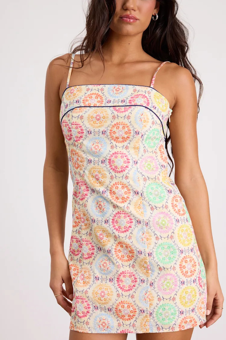 Canella Cream Multi Embroidered Tie-Back Mini Dress | Lulus