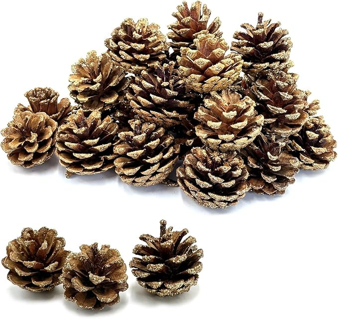 Christmas Pine Cones Decorations with Gold Glitter, 30pcs Pinecones for Decorating, Reusable Pine... | Amazon (US)