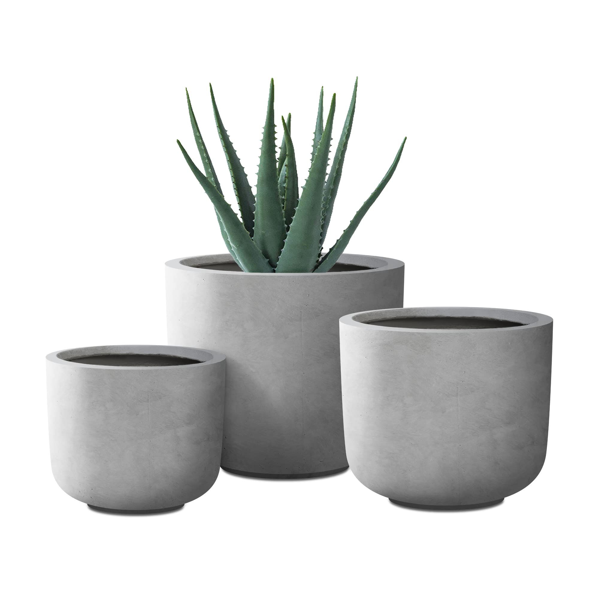 Kante 13",11",9" Dia Natural Concrete Round Planters (Set of 3), Outdoor Indoor Modern Planter Po... | Amazon (US)