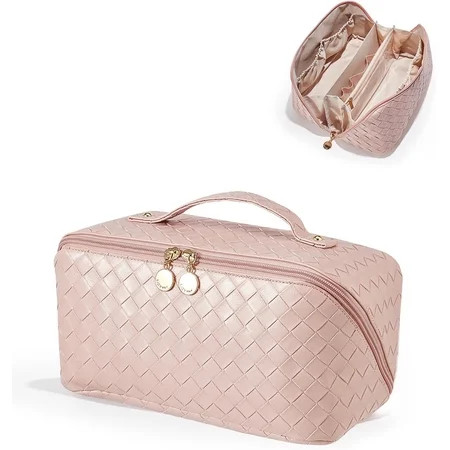 EACHY Travel Makeup Bag Large Capacity Cosmetic Bags for Women Waterproof Portable Pouch Open Flat Toiletry Bag Make up Organizer with Divider and Handle (LC- Large) | Walmart (US)