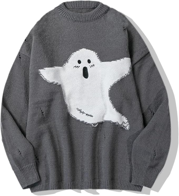 Perbai Men's Vintage Skeleton Ghost Sweater Crewneck Long Sleeve Halloween Oversized Knitted Jump... | Amazon (US)