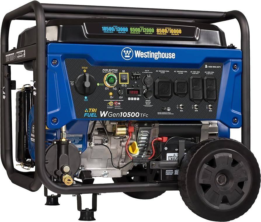 Westinghouse Outdoor Power Equipment 13000 Peak Watt Tri-Fuel Home Backup Portable Generator, Rem... | Amazon (US)