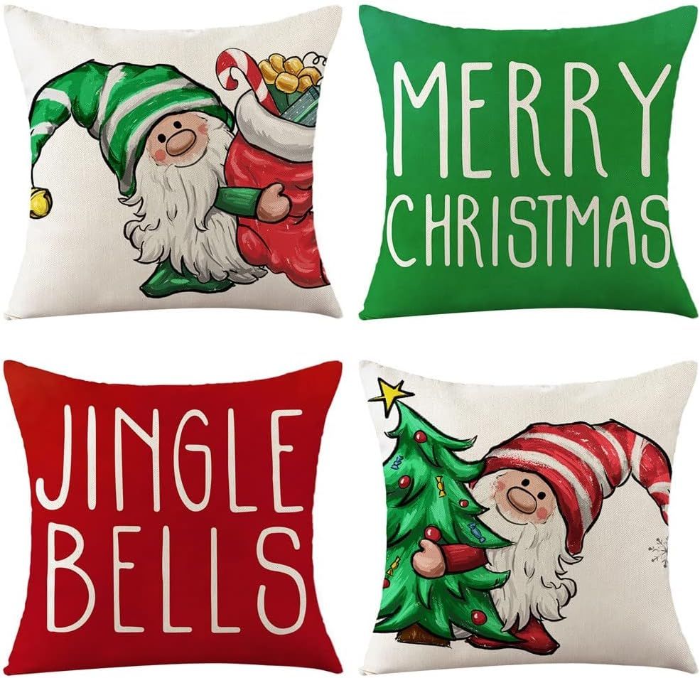 HOOLRO 4 Pcs Family 18 x 18 Inches Christmas Pillow Covers, Christmas Throw Pillow Covers for Par... | Amazon (US)