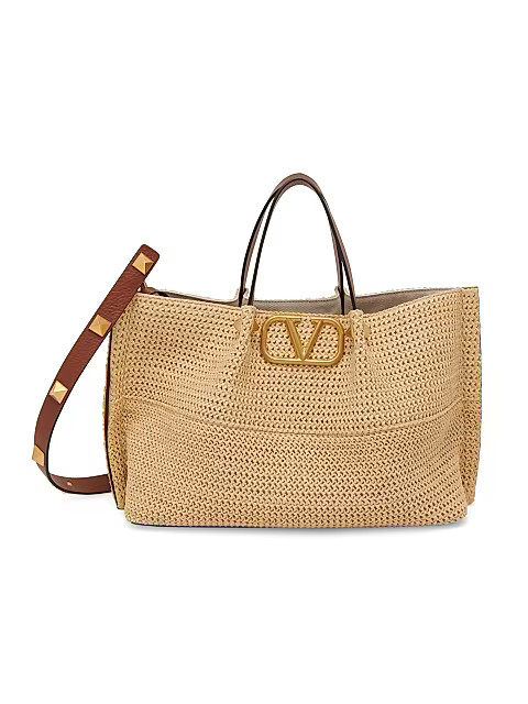 Roman Stud Straw Medium Tote | Saks Fifth Avenue