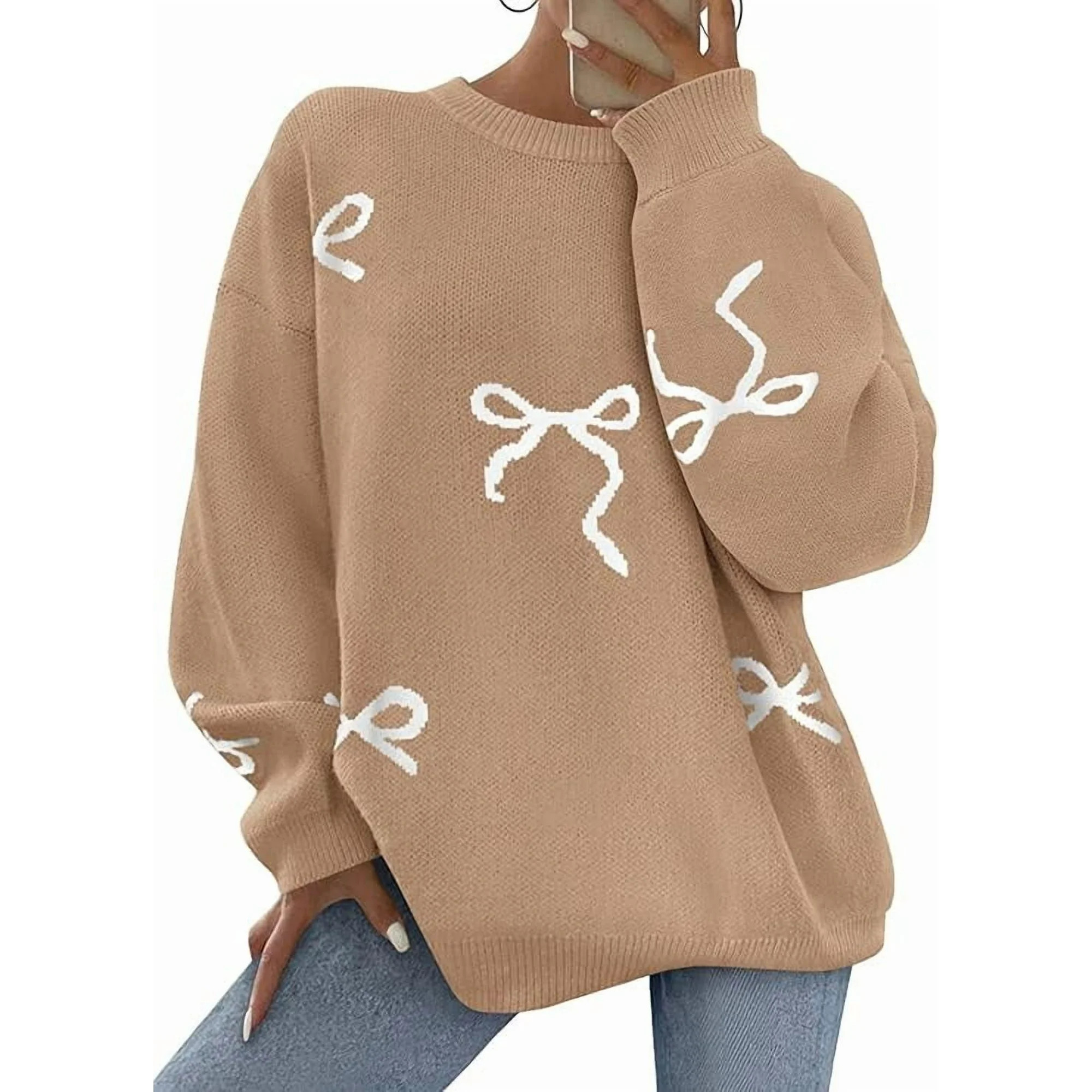 PRETTYGARDEN Fall Long Sleeve Pullover Sweaters for Women Trendy Crewneck Casual Cute Bow Chunky ... | Walmart (US)