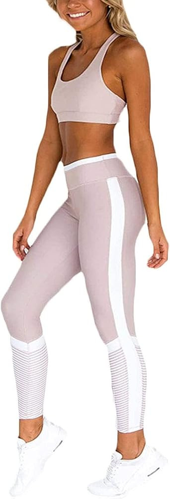 Hotexy Women Workout Sets 2 Pieces Suits High Waisted Yoga Leggings with Stretch Sports Bra Gym T... | Amazon (US)