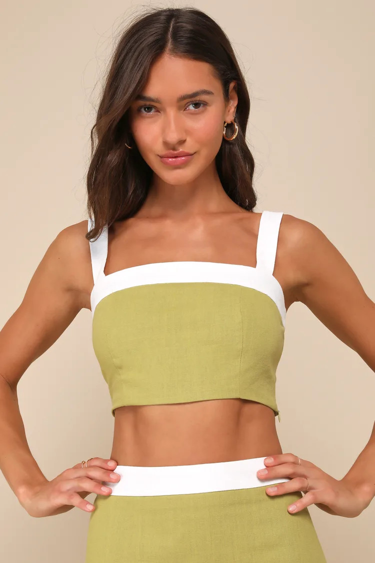 Elian Green and White Color Block Cropped Tank Top | Lulus