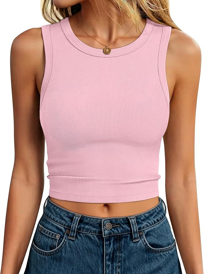 ANRABESS Womens Crop Tank Tops High Neck Sleeveless Ribbed Knit Slim Fit Shirts 2026 Summer Casua... | Amazon (US)