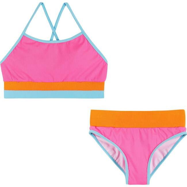 Andy & Evan | (Pink Colorblocked Two-Piece Kids Swimsuit, Size 14-16Y) | Maisonette | Maisonette