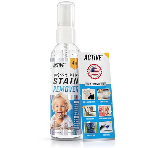 Messy Kids Stain Remover Spray - ACTIVE Laundry Spot Cleaner, Natural Stain Treater Spray for Baby Clothes Fabric, Toddler Clothing, Rescue Mess Removal for Food, Oil Stains, Great for Travel - 4 oz | Amazon (US)