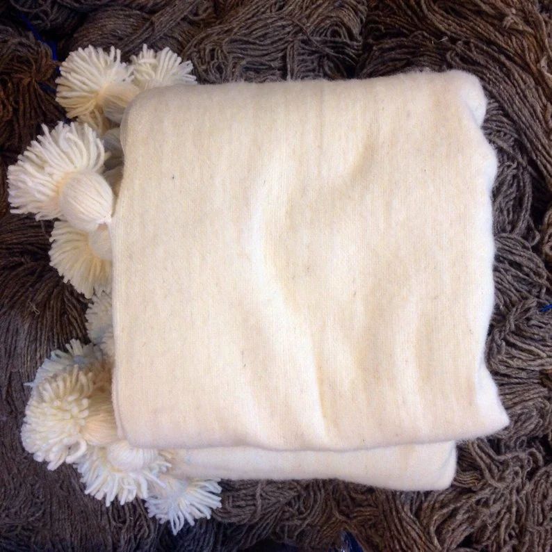 Wool Moroccan Pompom Blanketbedroom blanketmoroccan throw | Etsy | Etsy (US)