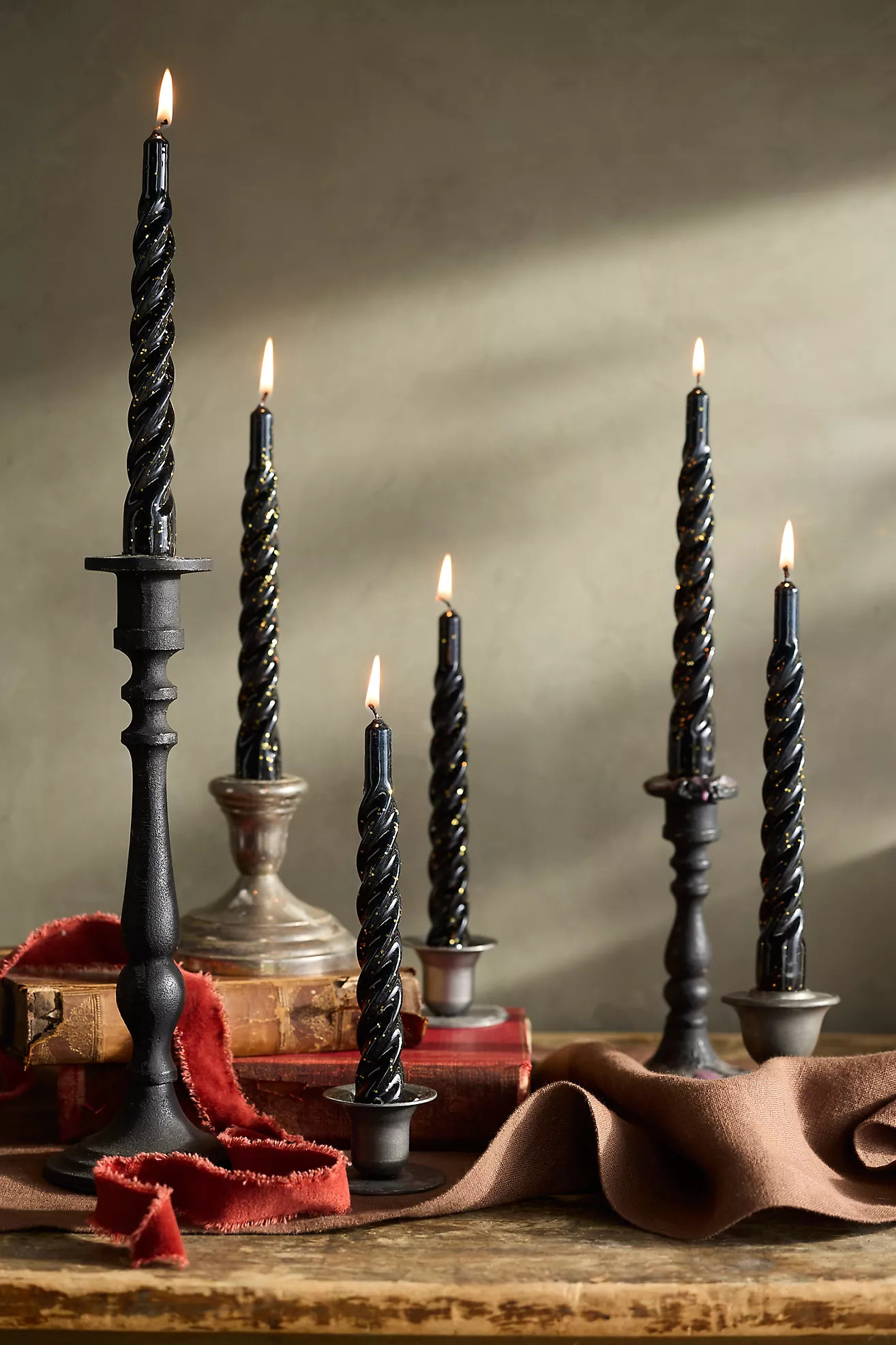 Terrain Twisty Tapers, Set of 6 Black Glitter | Anthropologie (US)